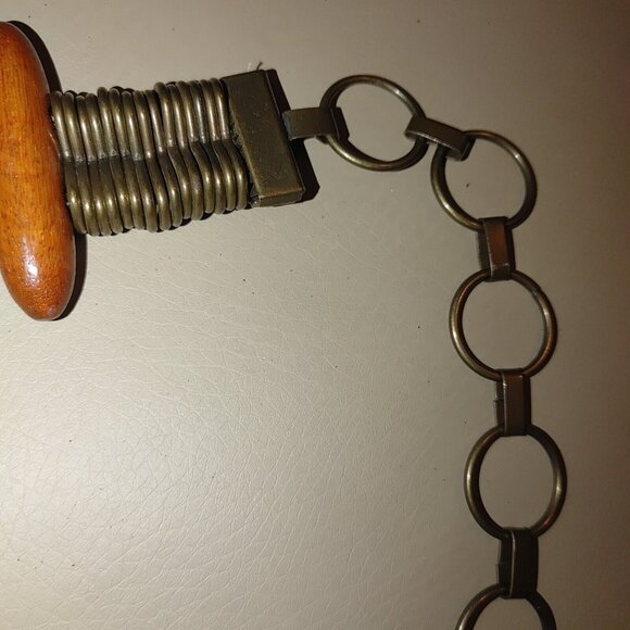 Metal Belt Vintage Boho Rustic Wood Brass Round Decorative Centerpiece Adjust - Picture 5 of 13